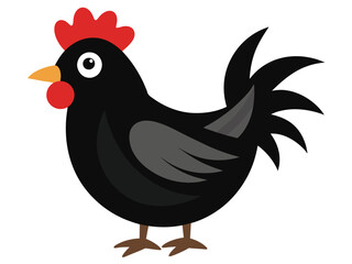 Cute cartoon hen and red rooster with a chick, isolated farm poultry vector illustration