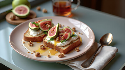 Fig and Cream Cheese Toast with Granola
