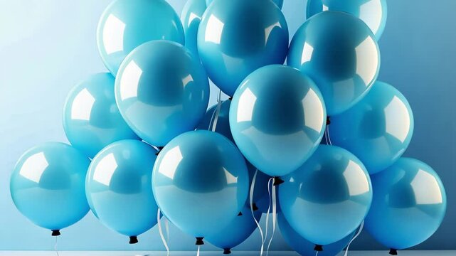 Pile of blue balloon. Blue balloons background decoration footage. Party event celebration concept motion picture. Festive helium balloons background video. Holiday fun.
