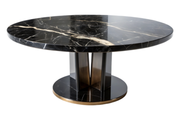elegant black marble dining table on transparent background