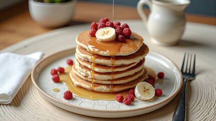 banana pancakes topped with fruits
