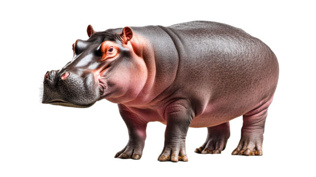 Majestic Hippo Standing Proudly, Wildlife Portrait, Isolated, Cut Out Transparent