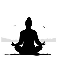 Silhouette meditating by serene lake, cultivating inner peace