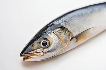 A fresh fish lies on a clean white surface ready to use
