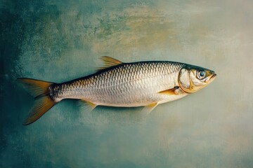 Fototapeta premium A detailed studio photograph showing one silver colored fish