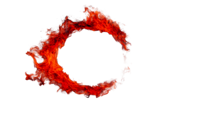 Flaming circle, fiery ring isolated on black background, cut out transparent