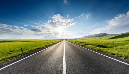 endless road along green grassland