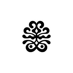 Ornate Black Glyph on White: Decorative Floral Design