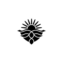Obraz premium Minimalist Sun and Water Logo Design, Organic Shape, Black & White Icon