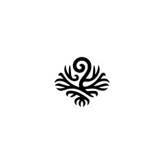 Obraz premium Elegant Black Floral Ornament on Cream Background - Minimalist Design
