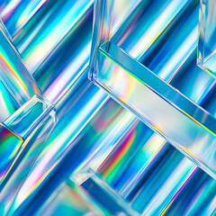 Abstract colorful digital transparent glass structure wallpaper. Crystal 3D geometric forms catch and reflect light, creating prismatic effects and subtle rainbow refractions background.