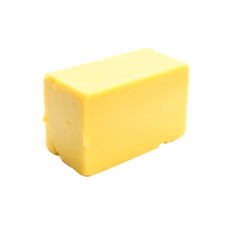 Brightly lit solid block of pale yellow cheese sits neatly isolated against white background. AI Generated