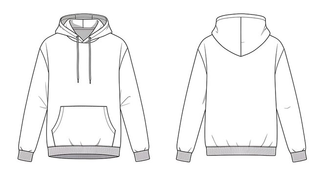 Naklejki A classic white hoodie design, showcasing a comfortable everyday staple with a kangaroo pocket and drawstring hood, in clean line art style.