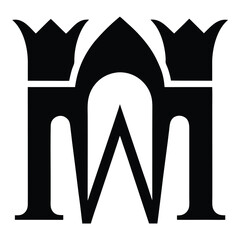 black abstract letter W icon with arch shaped