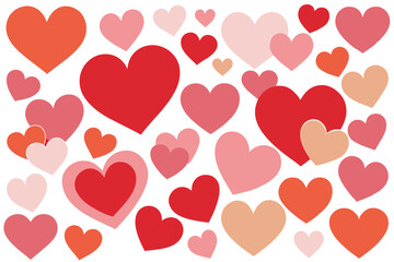 Valentines Hearts Pattern Design, Various Shades of Pink Red Isolated on White Background