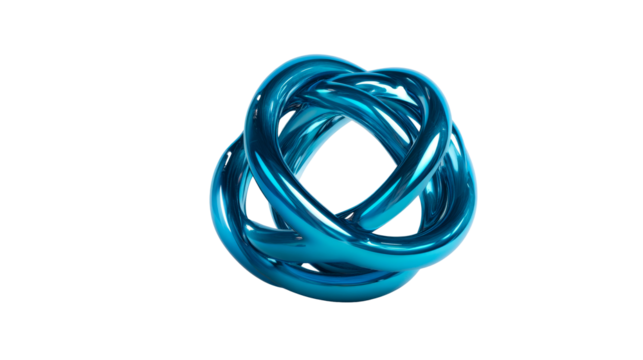 Abstract turquoise knot, intricate design, metallic loops, cut out transparent