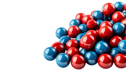 Balls red and blue, sphere pile, heap of marbles, cut out transparent