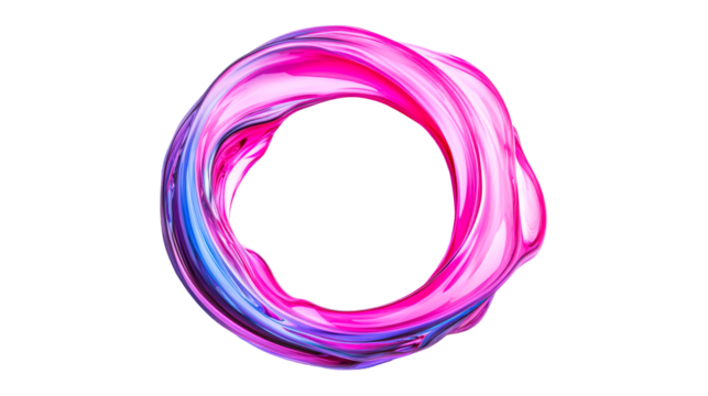 Pink and blue glossy torus abstract rendering, flowing design, cut out transparent - Powered by Adobe