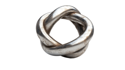 Silver Celtic knot ring, abstract shape, isolated on black, cut out transparent