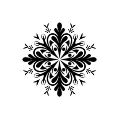 Black Floral Mandala on White Background: Decorative Vector Design