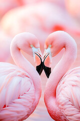 Naklejka premium Pink flamingos forming a heart shape in a soft background 