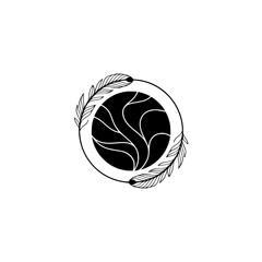 Minimalist Circular Logo with Feathers & Organic Pattern