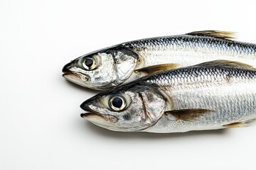 Fototapeta premium Two fresh fish laying on a plain white surface