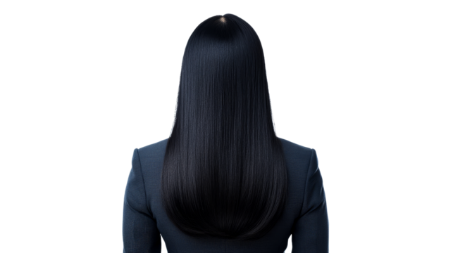 Woman's Shiny Dark Hair with Suit Jacket from Back View, cut out transparent