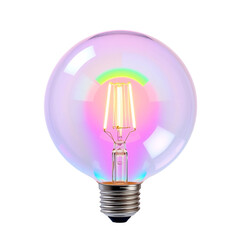 Shimmering iridescent globe bulb softly glows rainbow light. AI Generated
