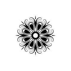 Geometric Floral Mandala Vector Illustration, Black & White, Ornamental Design