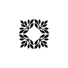 Fototapeta premium Black Leafy Geometric Logo on White, Elegant & Minimalist