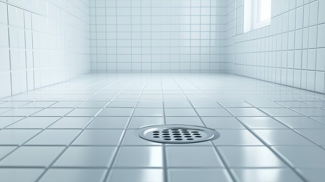 Clean tiled shower floor with central drain