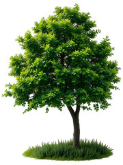 Obraz premium Lush green tree stands majestically against bright white background showcasing vibrant foliage and strong composition. AI Generated