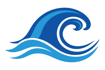 Blue Wave Design with Crest and Curves on Transparent Background