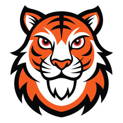 Bold Orange Tiger Head Mascot with White Details on Transparent