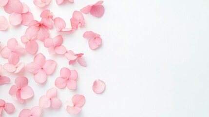 Petals of serenity pink flower arrangement on white background still life minimalist style calm environment aesthetic viewpoint