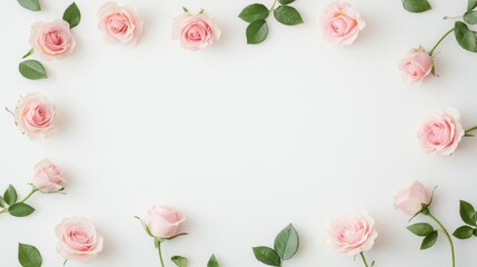Delicate pink roses framing elegant white space floral arrangement minimalist design soft lighting close-up view for home decor inspiration