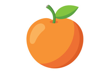 Cartoon Orange Fruit With Green Leaf and Stem on White Background