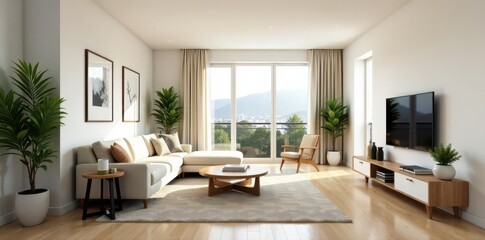 Fototapeta premium Bright new apartment, renovated, spacious living , simple, free space
