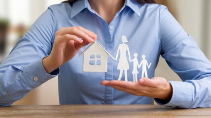 Family Insurance Protection Concept &ndash; Safe Home and Caring Hands