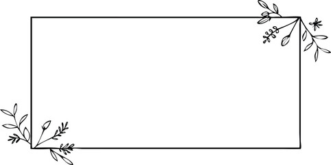 Fototapeta premium Rectangle with Floral Accents in Black Outline on Transparent Background