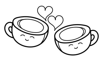 hand drawn two coffee cups with smiling faces