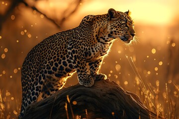 Leopard Ascending a Weathered Tree at Golden Hour