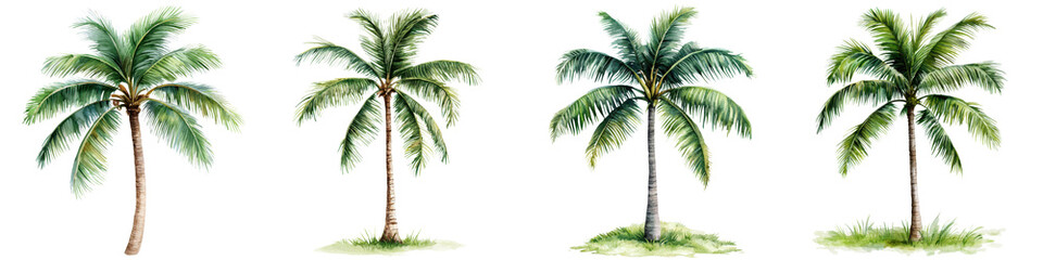 Watercolor Coconut Palm Tree on Transparent Background