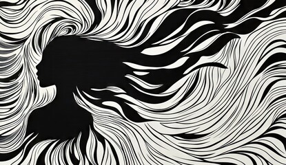 Obraz premium Silhouette of a woman with flowing hair. Intricate design