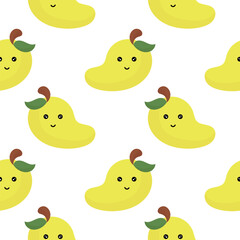 seamless pattern of mango fruit characters