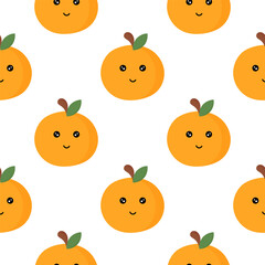 seamless pattern of orange fruit characters