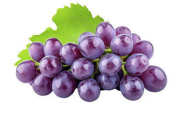 red grapes with leaf - isolated on black