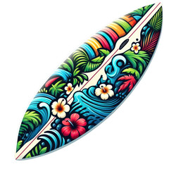 Summer surfboard. Surfing board elements with colorful abstract printed pattern clip art collection for tropical vacation holiday activity vector illustration.