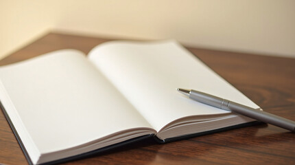 notebook and pen on wood